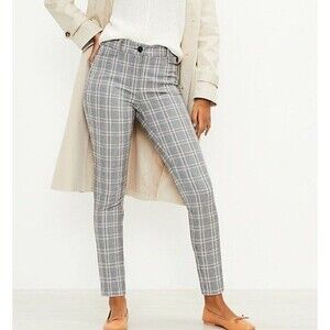 Loft Sutton Skinny Pants Size 8 Women's Gray Pink Plaid Ankle Business Casual